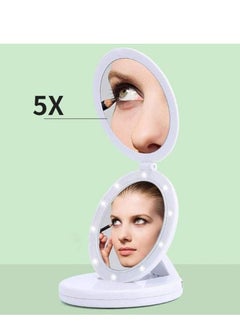Generic Double-Sided LED Makeup Mirror – Foldable Travel Mirror with 5X Magnification, 6.3-Inch Portable Vanity Mirror  - Image 1