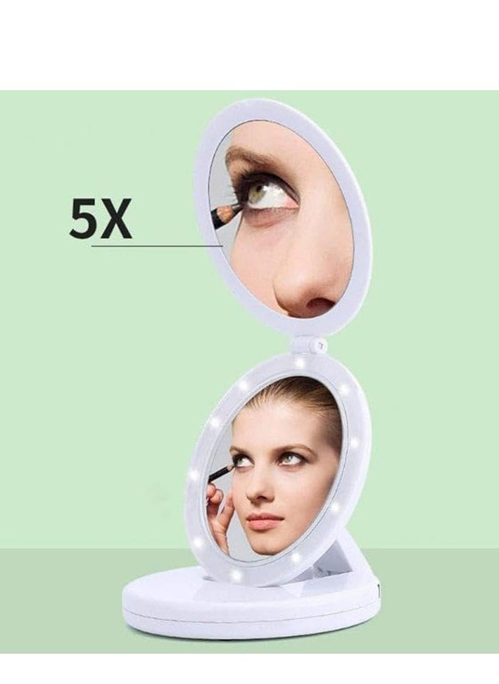 Generic Double-Sided LED Makeup Mirror – Foldable Travel Mirror with 5X Magnification, 6.3-Inch Portable Vanity Mirror  - Image 1