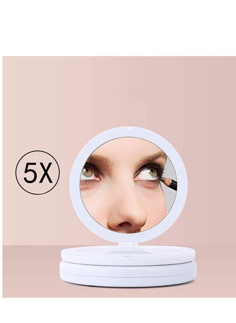 Generic Double-Sided LED Makeup Mirror – Foldable Travel Mirror with 5X Magnification, 6.3-Inch Portable Vanity Mirror  - Image 2