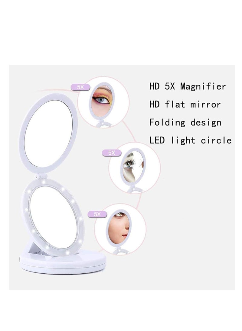 Generic Double-Sided LED Makeup Mirror – Foldable Travel Mirror with 5X Magnification, 6.3-Inch Portable Vanity Mirror  - Image 3