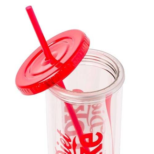 Silver Buffalo Coca Cola Diet Coke Plastic Tall Cold Cup with Lid and Straw, 20 Ounces - Image 2