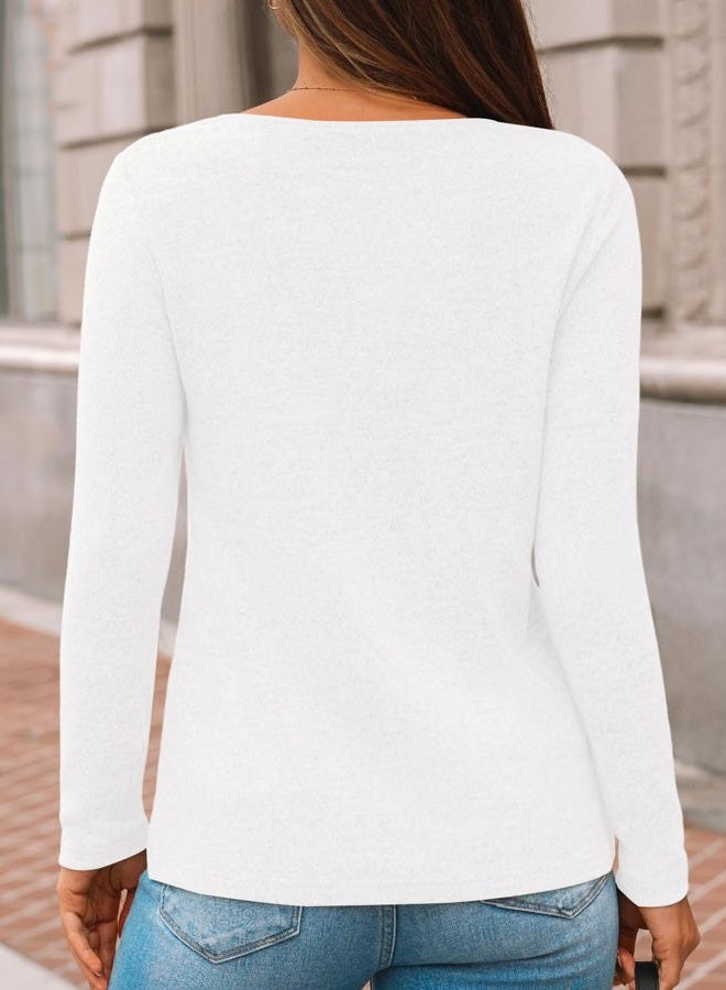 AUTOMET Womens Long Sleeve Tunic Top V Neck Button Shirts 2025 Dressy Casual Business Blouses, White, XL - Image 4