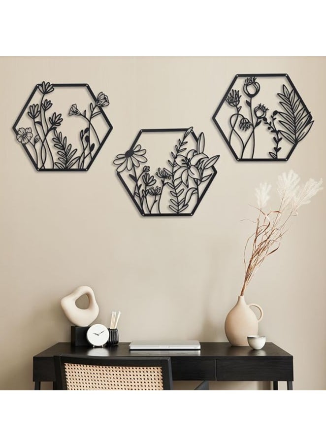 MIRFA Wooden Wall Art With Self Adhesive Base - Black (Farmhouse Flowers)  - Image 3