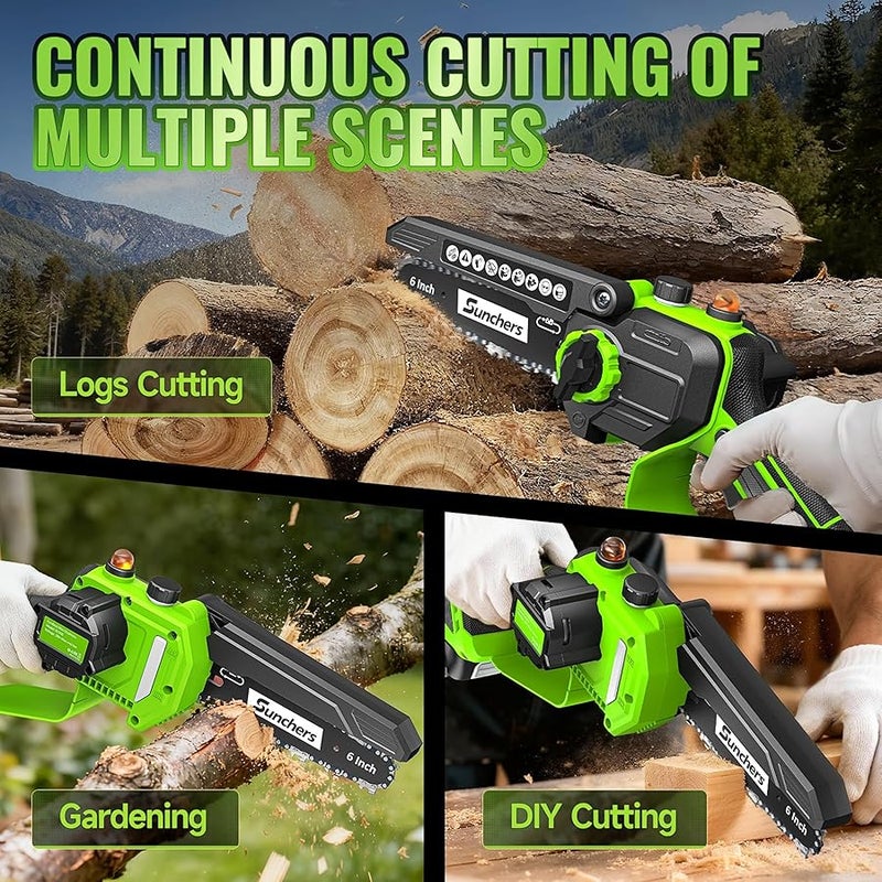 sunchers Mini Chainsaw Cordless, 6 Inch Electric Chainsaw with 2 Battery, Handheld Battery Powered Chain Saw with Auto Oiler, Garden Tools Saw for Wood Cutting Tree Cutter, Holiday Gifts for Men, Dad, Husband - Image 5