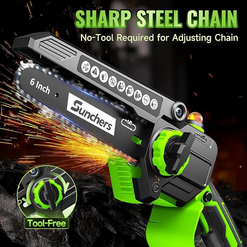 sunchers Mini Chainsaw Cordless, 6 Inch Electric Chainsaw with 2 Battery, Handheld Battery Powered Chain Saw with Auto Oiler, Garden Tools Saw for Wood Cutting Tree Cutter, Holiday Gifts for Men, Dad, Husband - Image 4