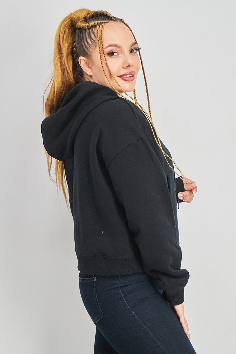 XOXO سويت شيرت نسائي بغطاء رأس مع حبل سحب، أسود - Image 3