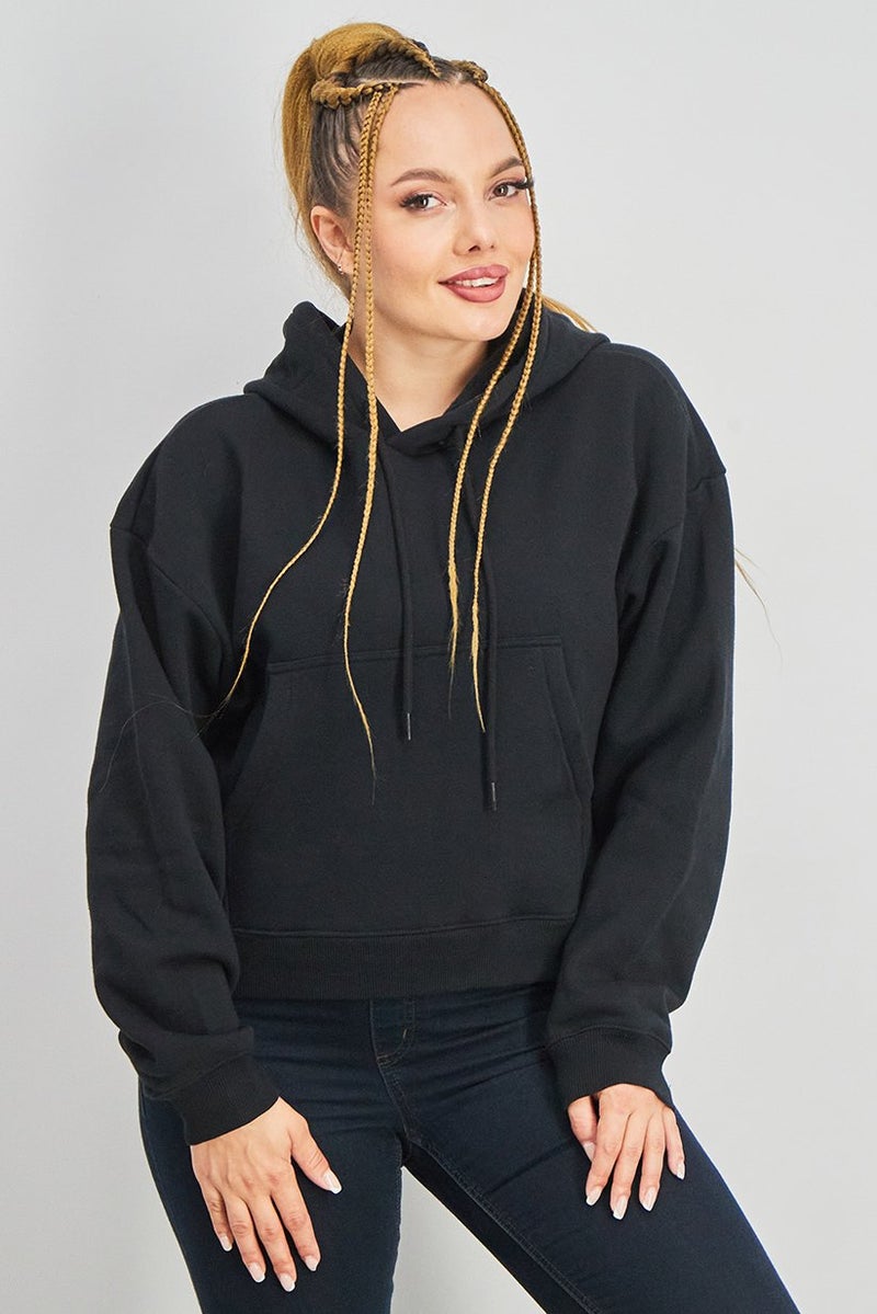 XOXO سويت شيرت نسائي بغطاء رأس مع حبل سحب، أسود - Image 1