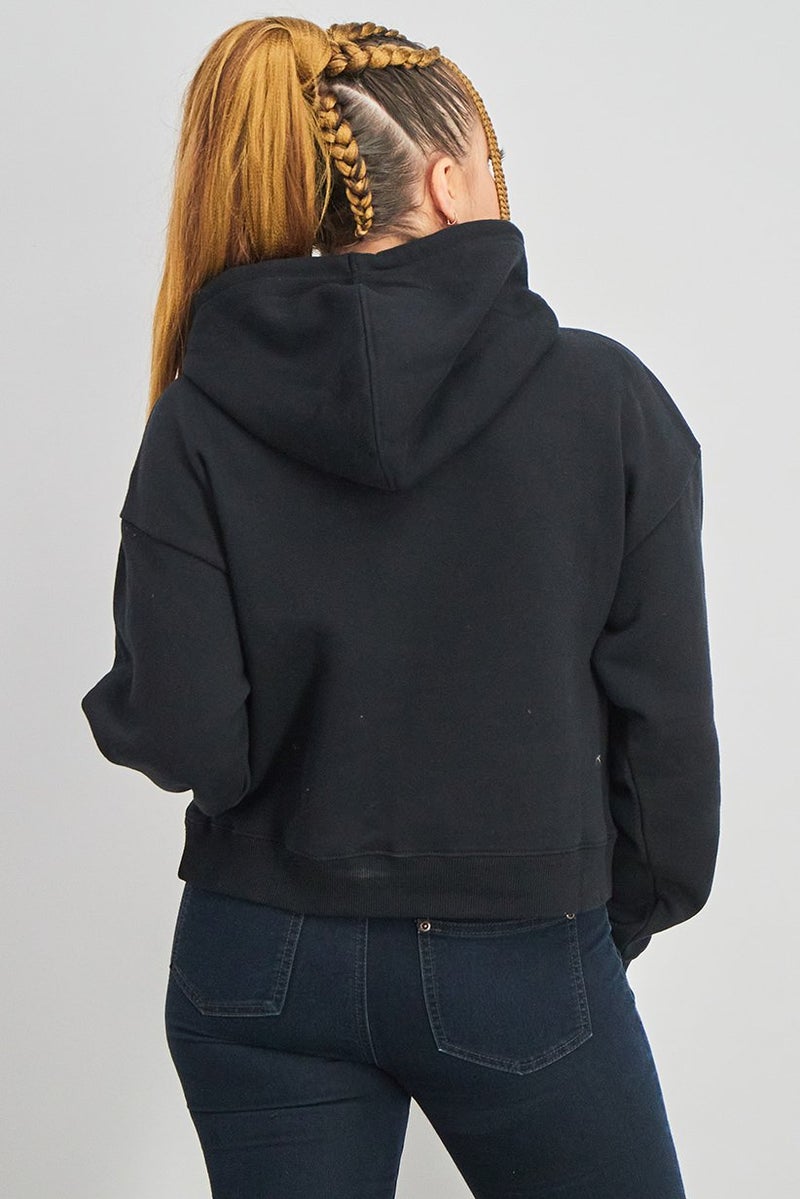 XOXO Women Hood With Drawstring Plain Sweatshirt, Black - Image 4