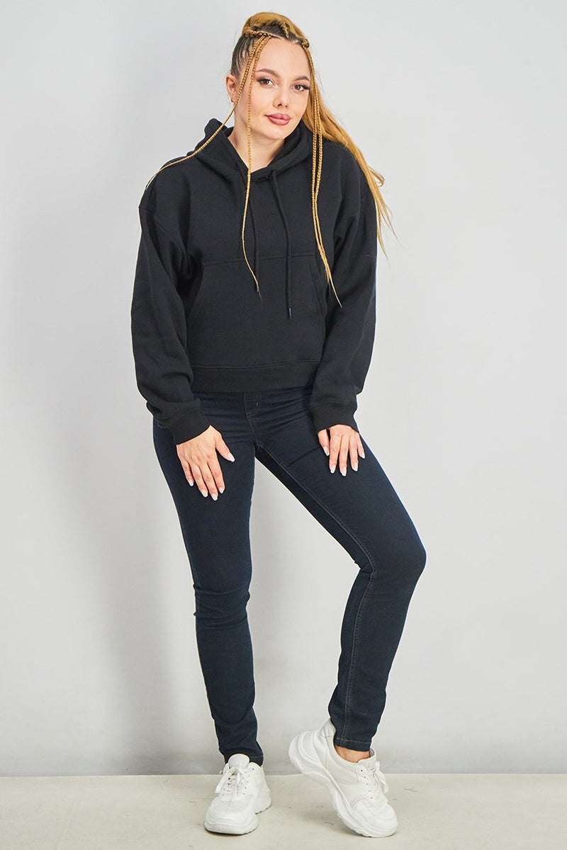 XOXO Women Hood With Drawstring Plain Sweatshirt, Black - Image 4