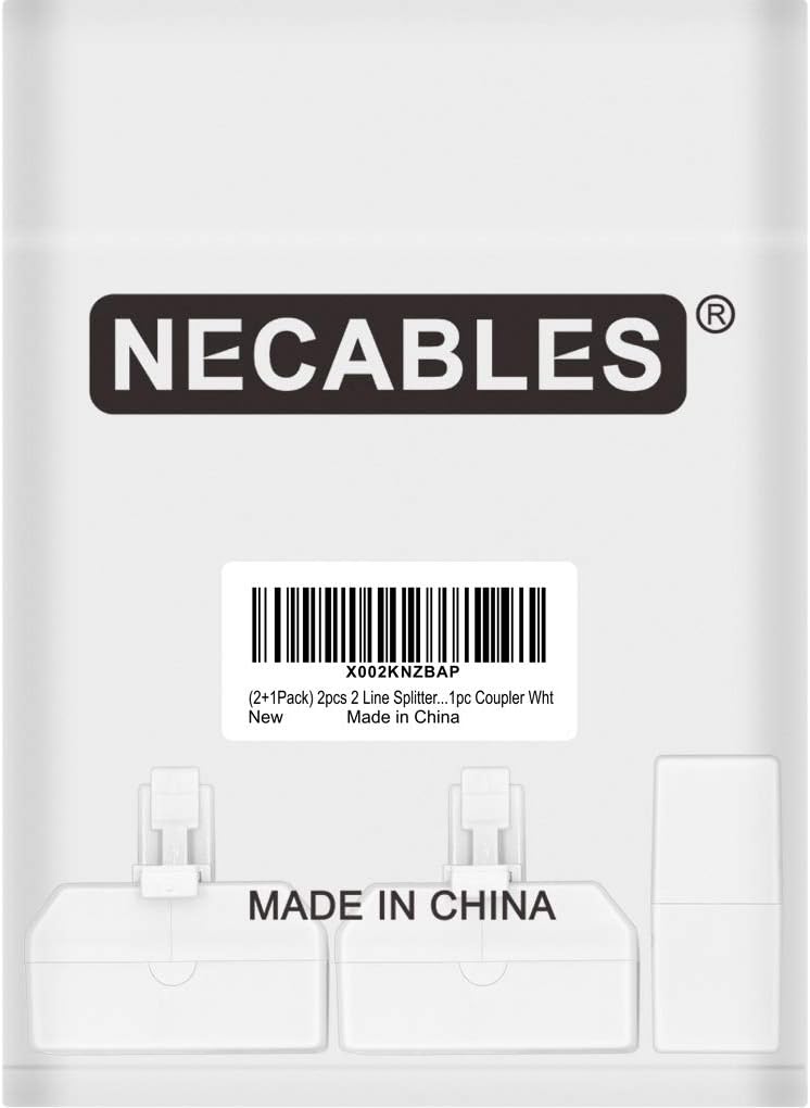NECABLES 2+1Pack 2pcs Phone Jack Splitter 2 Line Adapter RJ11 1 Male to 3 Females (L1, L2, L1+L2) and 1pc Telephone Line Coupler White - Image 4
