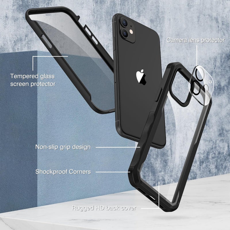 CENHUFO Privacy for iPhone 11 Case, Full Body Phone Case with Built-in 9H Tempered Glass Privacy Screen Protector and Camera Lens Protector, Anti Peep Spy Shockproof Bumper Clear Cover - Black - Image 3