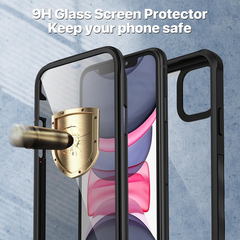 CENHUFO Privacy for iPhone 11 Case, Full Body Phone Case with Built-in 9H Tempered Glass Privacy Screen Protector and Camera Lens Protector, Anti Peep Spy Shockproof Bumper Clear Cover - Black - Image 4