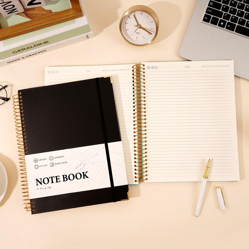 FLYING EAGLE Black Spiral Notebook College Ruled 8.5 X 11 with Tab Stickers Large Hardcover Notebooks for School Supplies A4 Note Book Journal Notebooks for Work Note Taking Office, 200 Pages - Image 3
