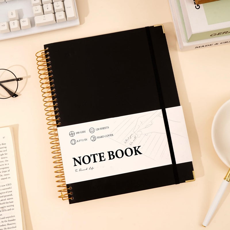FLYING EAGLE Black Spiral Notebook College Ruled 8.5 X 11 with Tab Stickers Large Hardcover Notebooks for School Supplies A4 Note Book Journal Notebooks for Work Note Taking Office, 200 Pages - Image 2