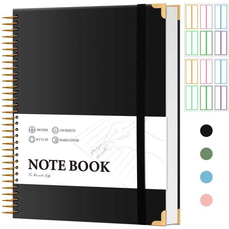 FLYING EAGLE Black Spiral Notebook College Ruled 8.5 X 11 with Tab Stickers Large Hardcover Notebooks for School Supplies A4 Note Book Journal Notebooks for Work Note Taking Office, 200 Pages - Image 1