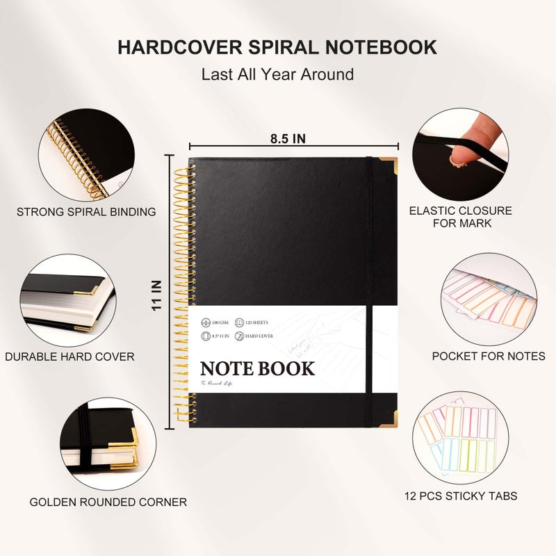 FLYING EAGLE Black Spiral Notebook College Ruled 8.5 X 11 with Tab Stickers Large Hardcover Notebooks for School Supplies A4 Note Book Journal Notebooks for Work Note Taking Office, 200 Pages - Image 4