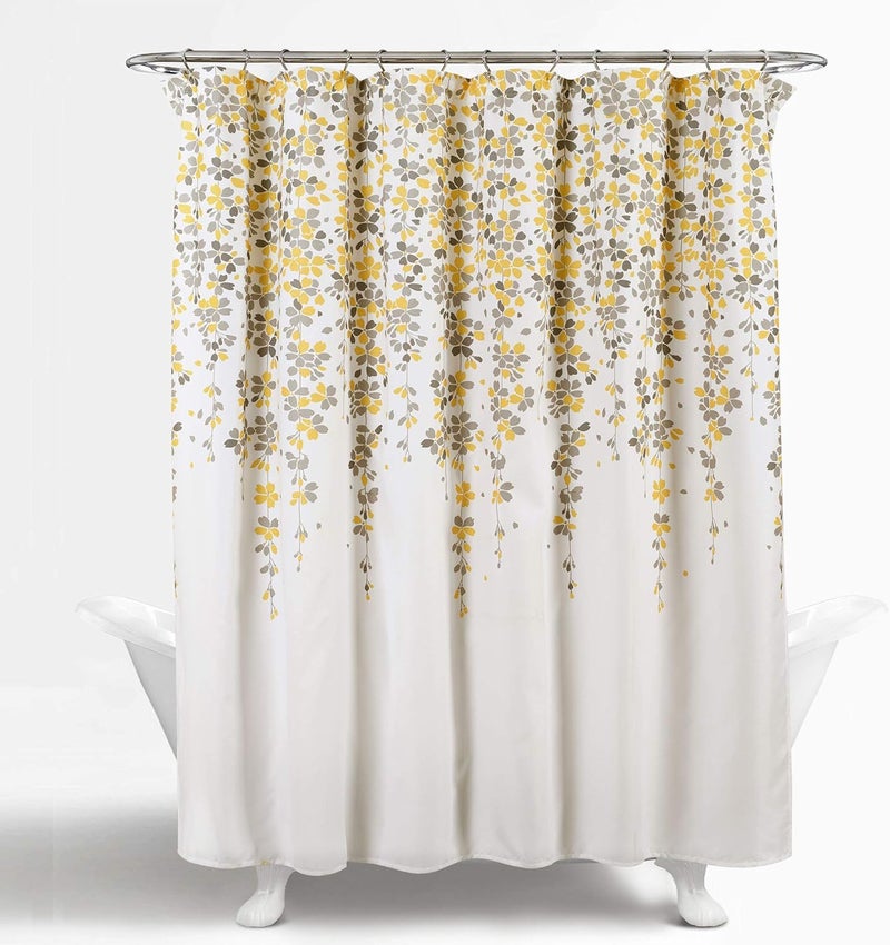 Lush Decor Weeping Flower Shower Curtain, 72” x 72”, Yellow & Gray - Image 2