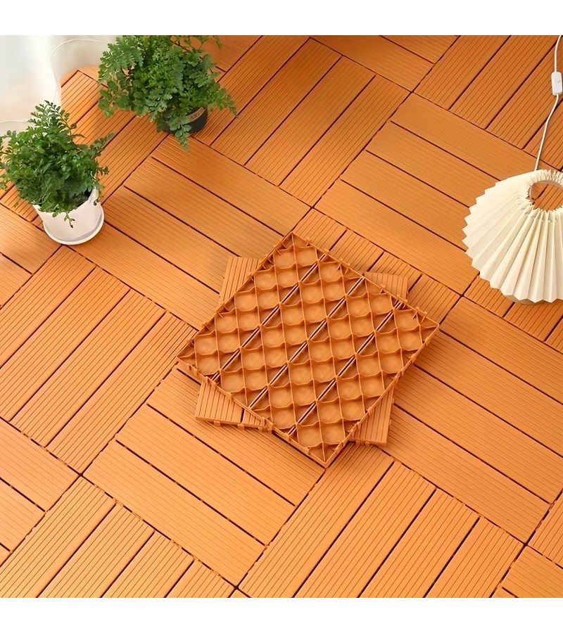 Coffee Brown 9 Piece Interlocking Outdoor Floor Tiles 11.62x11.62 Inch - Image 3