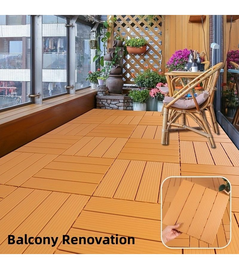 Coffee Brown 9 Piece Interlocking Outdoor Floor Tiles 11.62x11.62 Inch - Image 5