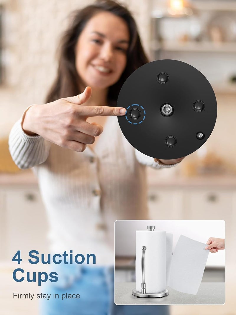 SMARTAKE Paper Towel Holder, Paper Towel Dispenser Standing Weighted Base Non Slip, Spring Arm for Easy Tear, Stainless Steel Paper Towel Holder for Home Kitchen Countertop Tabletop, Silver - Image 5