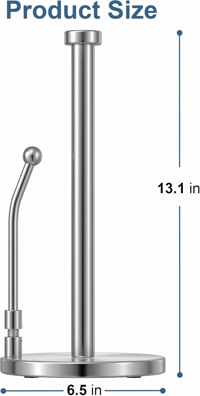 SMARTAKE Paper Towel Holder, Paper Towel Dispenser Standing Weighted Base Non Slip, Spring Arm for Easy Tear, Stainless Steel Paper Towel Holder for Home Kitchen Countertop Tabletop, Silver - Image 3