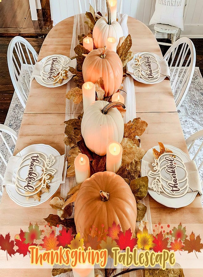 Sophena 12 Pcs Thanksgiving Pumpkin Wooden Plate Decor Grateful Wood Cutouts Fall Autumn Thankful Blessed Favour Gather Party Place Card Table Settings Signs for Farmhouse Dining Table Holiday Harvest - Image 5