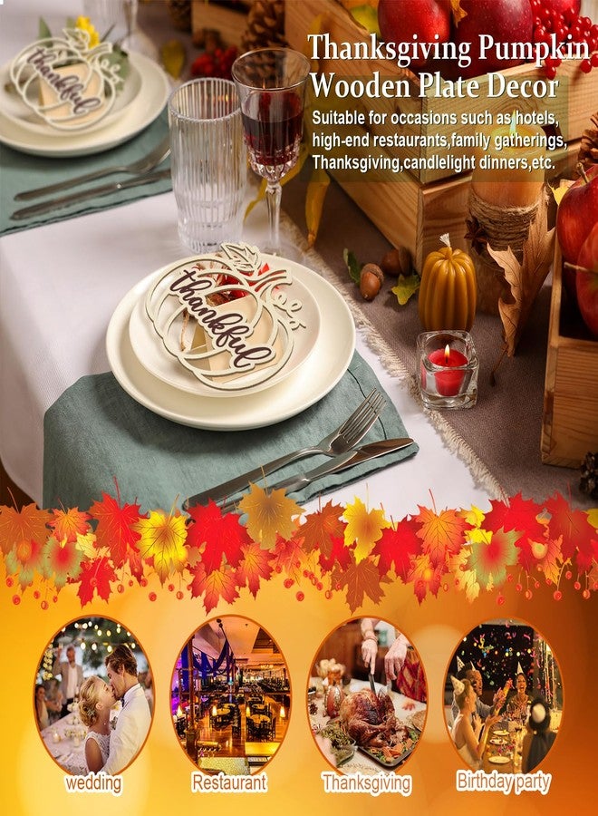 Sophena 12 Pcs Thanksgiving Pumpkin Wooden Plate Decor Grateful Wood Cutouts Fall Autumn Thankful Blessed Favour Gather Party Place Card Table Settings Signs for Farmhouse Dining Table Holiday Harvest - Image 3