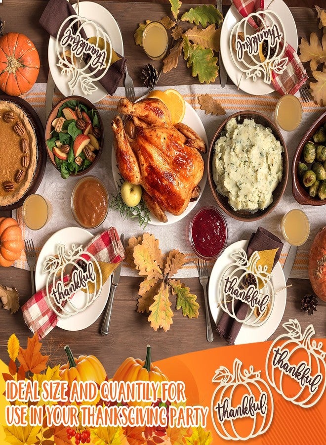 Sophena 12 Pcs Thanksgiving Pumpkin Wooden Plate Decor Grateful Wood Cutouts Fall Autumn Thankful Blessed Favour Gather Party Place Card Table Settings Signs for Farmhouse Dining Table Holiday Harvest - Image 4