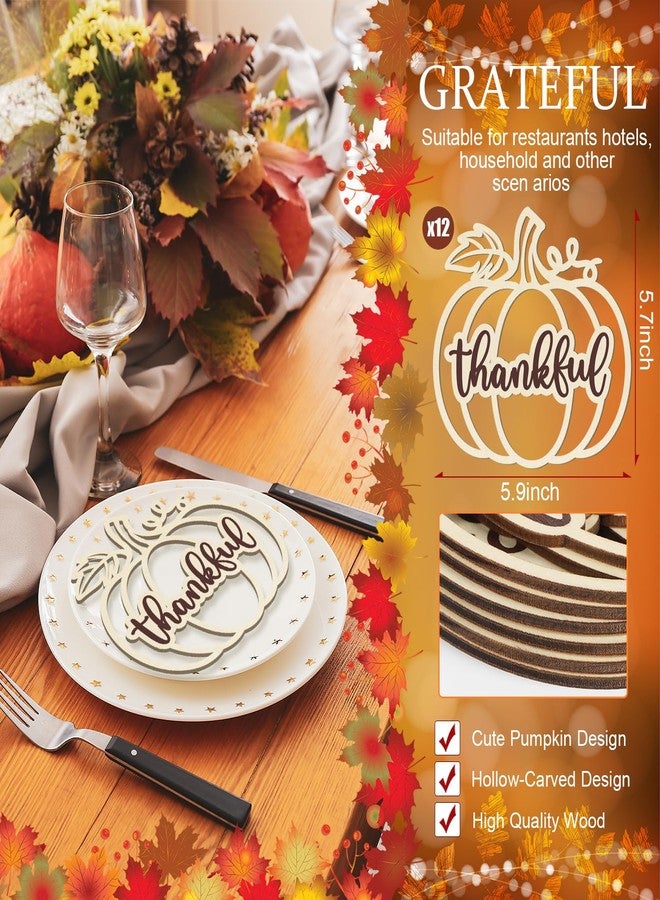 Sophena 12 Pcs Thanksgiving Pumpkin Wooden Plate Decor Grateful Wood Cutouts Fall Autumn Thankful Blessed Favour Gather Party Place Card Table Settings Signs for Farmhouse Dining Table Holiday Harvest - Image 2