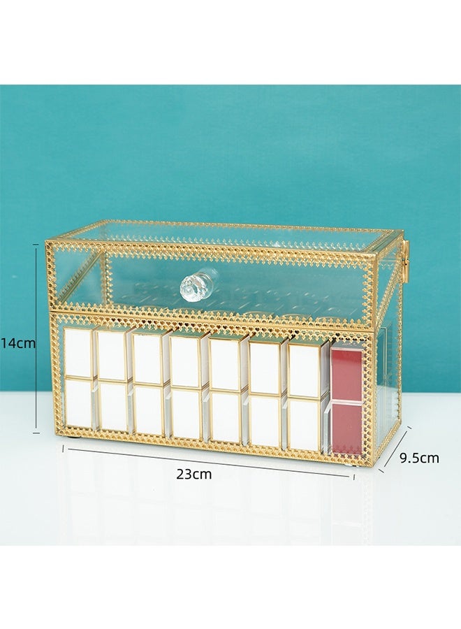 Lipstick Storage Box, Flip-Top Glass Transparent Cosmetic Storage Rack, Multi-Compartment Dust-Proof With Cover, Lipstick Organizer, Lip Gloss Storage Rack(24 Grids) - Image 2