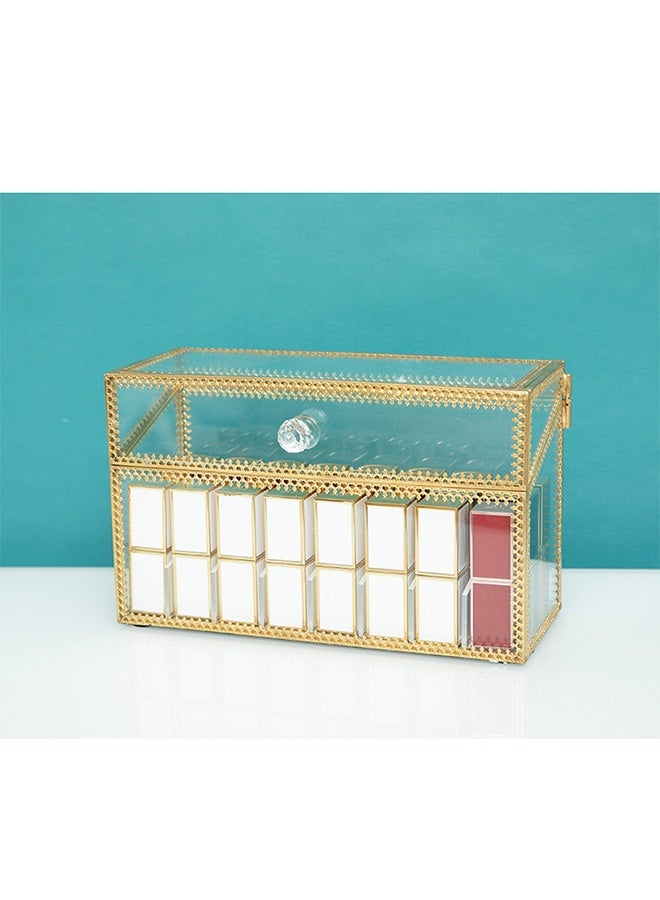 Lipstick Storage Box, Flip-Top Glass Transparent Cosmetic Storage Rack, Multi-Compartment Dust-Proof With Cover, Lipstick Organizer, Lip Gloss Storage Rack(24 Grids) - Image 3