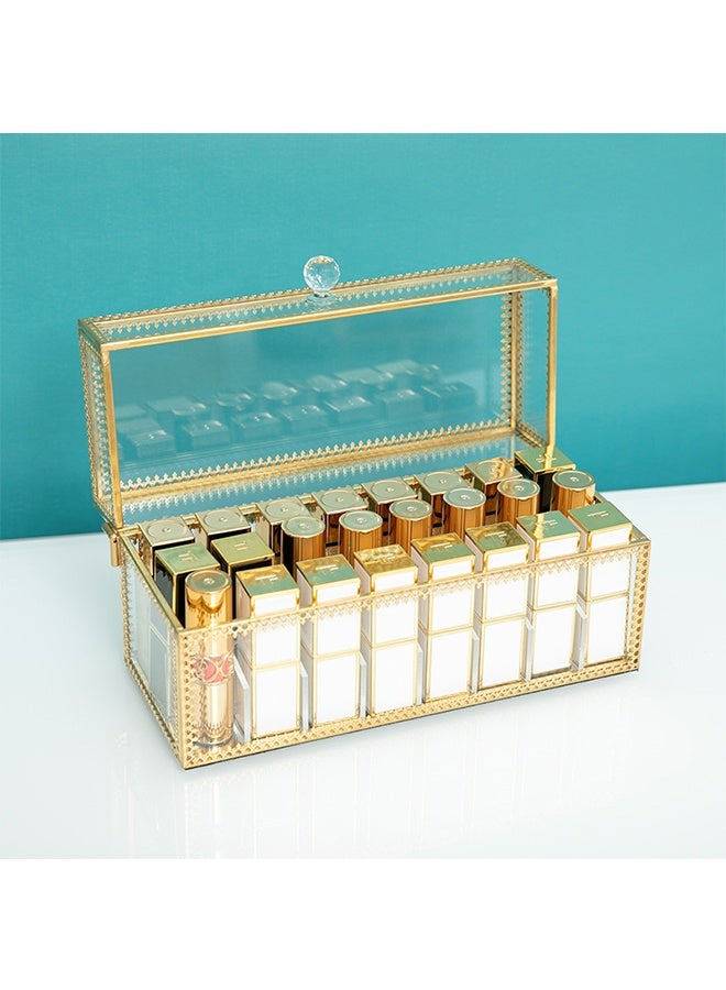 Lipstick Storage Box, Flip-Top Glass Transparent Cosmetic Storage Rack, Multi-Compartment Dust-Proof With Cover, Lipstick Organizer, Lip Gloss Storage Rack(24 Grids) - Image 1