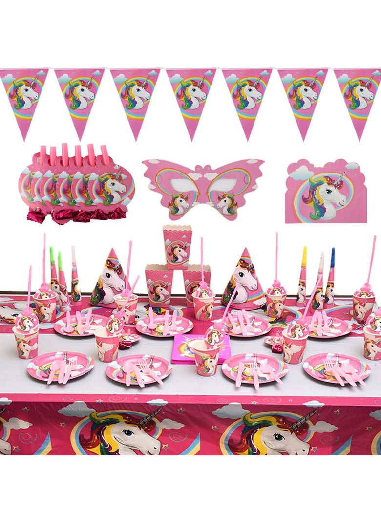 Neox Unicorn Theme Party Supplies for Kids,145PCS Unicorn Party Props Favor Table Decorations, Banner Paper Plates Napkins Cups Tablecloth Tableware Sports Set for 10 Guests,Party Decorations Birthday Decorations for Girls - Image 1