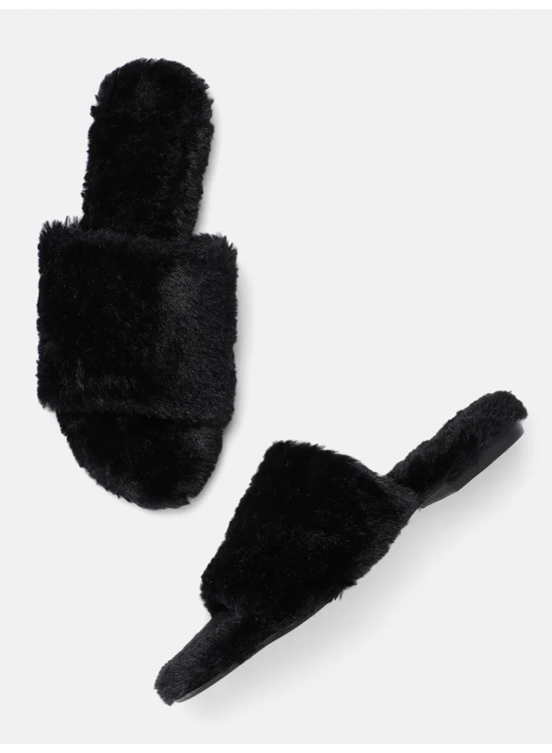 Buttercup Cloud-Like Comfort Plush Vegan Faux Fur Black Slippers