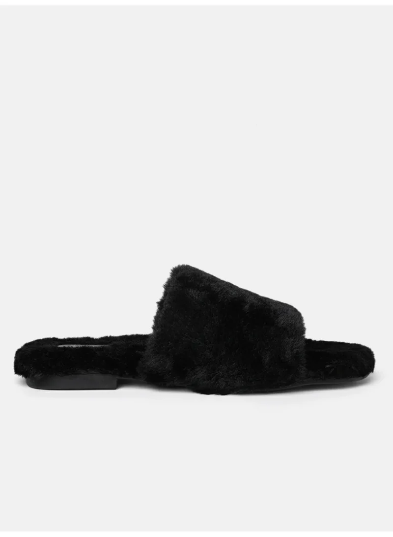 زوري وورلد نعال قطيفة مريحة شبيهة بالسحاب بلون أسود من الفرو الصناعي النباتي