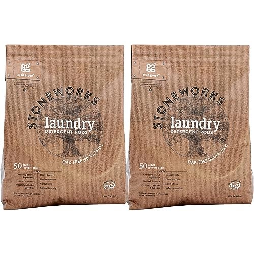 Grab Green Stoneworks Laundry Detergent Pods, 100 Count, Oak Tree Scent, Plant and Mineral Based, Cleans Deeply, Eliminates Odors, Fights Stains, Softens Naturally - Image 1