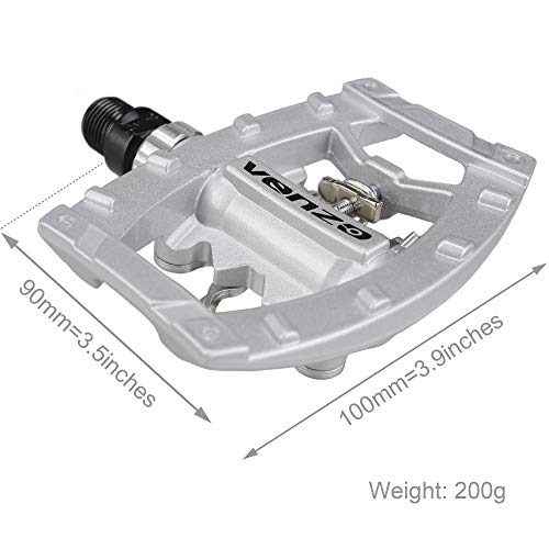 Venzo Dual Function Platform Multi-Use Compatible with Shimano SPD Mountain Bike Bicycle Sealed Clipless Pedals - Dual Platform Multi-Purpose - Great for Touring, Road, Trekking Bikes - Silver - Image 3