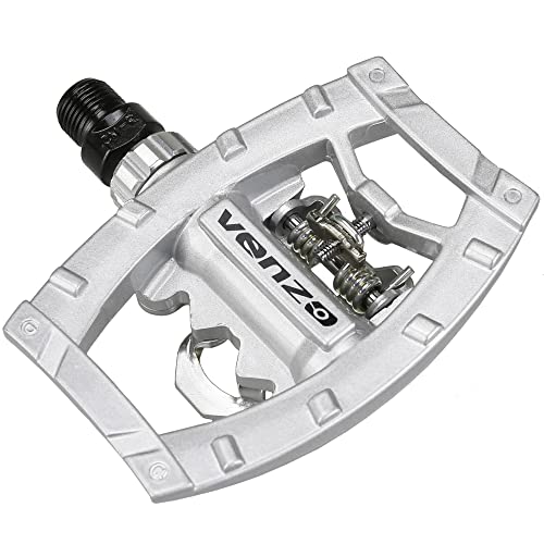 Venzo Dual Function Platform Multi-Use Compatible with Shimano SPD Mountain Bike Bicycle Sealed Clipless Pedals - Dual Platform Multi-Purpose - Great for Touring, Road, Trekking Bikes - Silver - Image 1