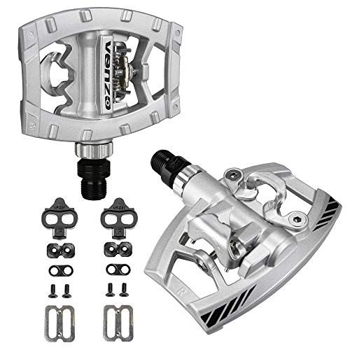 Venzo Dual Function Platform Multi-Use Compatible with Shimano SPD Mountain Bike Bicycle Sealed Clipless Pedals - Dual Platform Multi-Purpose - Great for Touring, Road, Trekking Bikes - Silver - Image 4