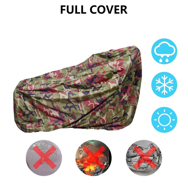 XL Camouflage Motorcycle Cover Silver Coating Heat Resistant Dustproof Rain Shelter Outdoor Storage - Image 5