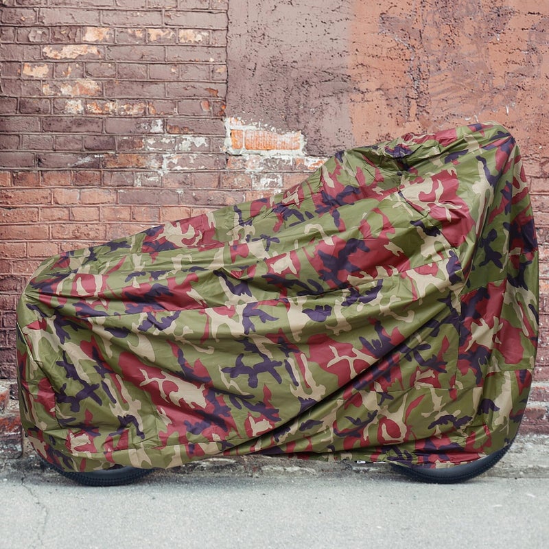 XL Camouflage Motorcycle Cover Silver Coating Heat Resistant Dustproof Rain Shelter Outdoor Storage - Image 4
