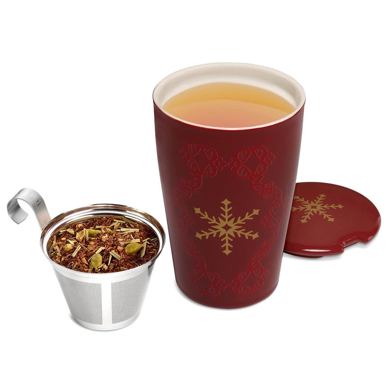 Tea Forte Double-Walled Ceramic Kati Cup, Removable Stainless Steel Infuser Basket and Lid, Steeps 12 oz Loose Leaf Tea, Dishwasher & Microwave Safe, Warming Joy - Image 4