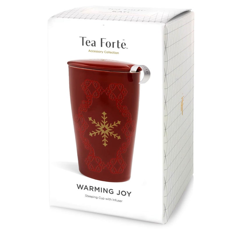 Tea Forte Double-Walled Ceramic Kati Cup, Removable Stainless Steel Infuser Basket and Lid, Steeps 12 oz Loose Leaf Tea, Dishwasher & Microwave Safe, Warming Joy - Image 2