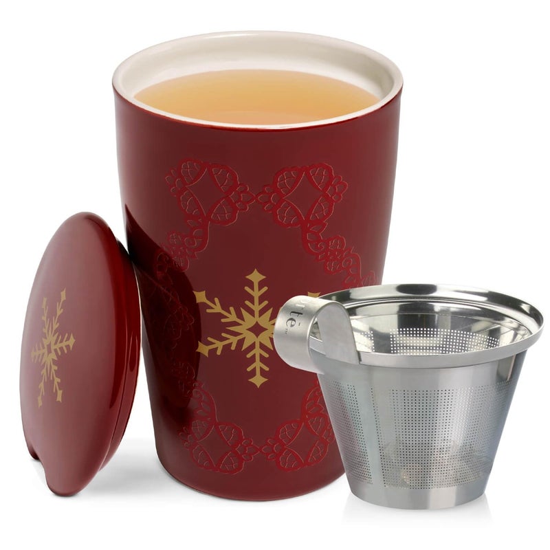 Tea Forte Double-Walled Ceramic Kati Cup, Removable Stainless Steel Infuser Basket and Lid, Steeps 12 oz Loose Leaf Tea, Dishwasher & Microwave Safe, Warming Joy - Image 5