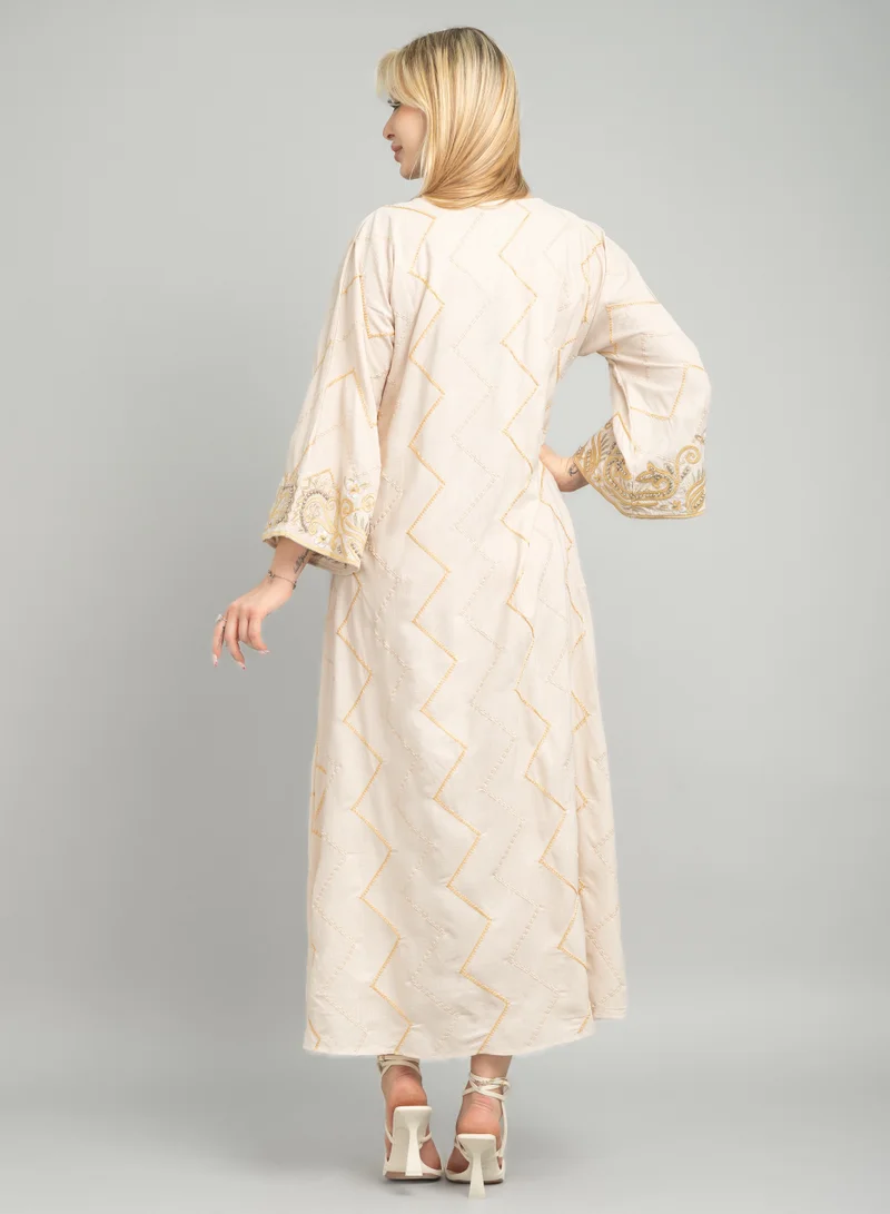 اكسا جلابية عصرية مطرزة CJ1079 بيج