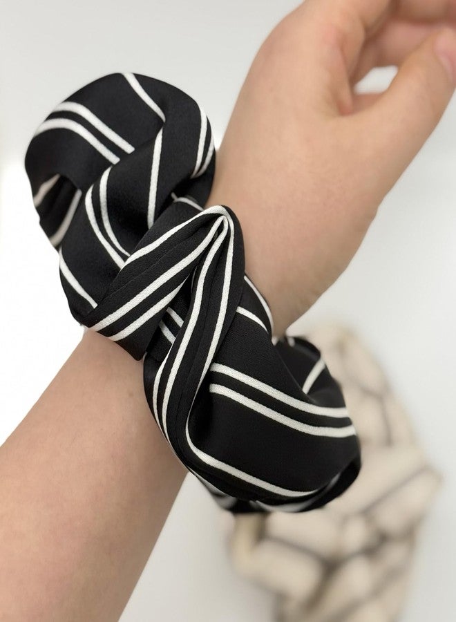 Jseng 2PCS Large Satin Silk Scrunchies for Hair, Stripe Hair Ties, Beige and Black - Image 4