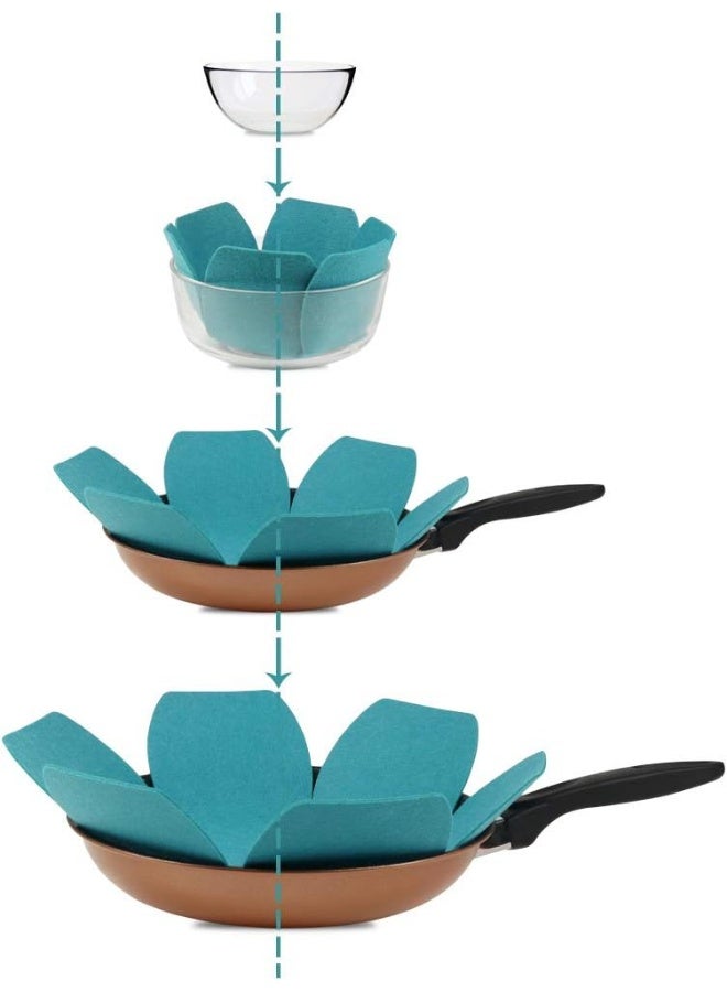 BYKITCHEN Pot and Pan Protectors, Set of 12, 3 Sizes, Larger & Thicker Felt, Cyan, Square, Rectangular  - Image 2
