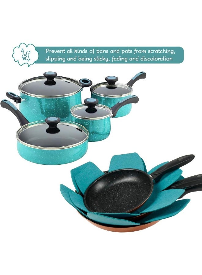 BYKITCHEN Pot and Pan Protectors, Set of 12, 3 Sizes, Larger & Thicker Felt, Cyan, Square, Rectangular  - Image 4