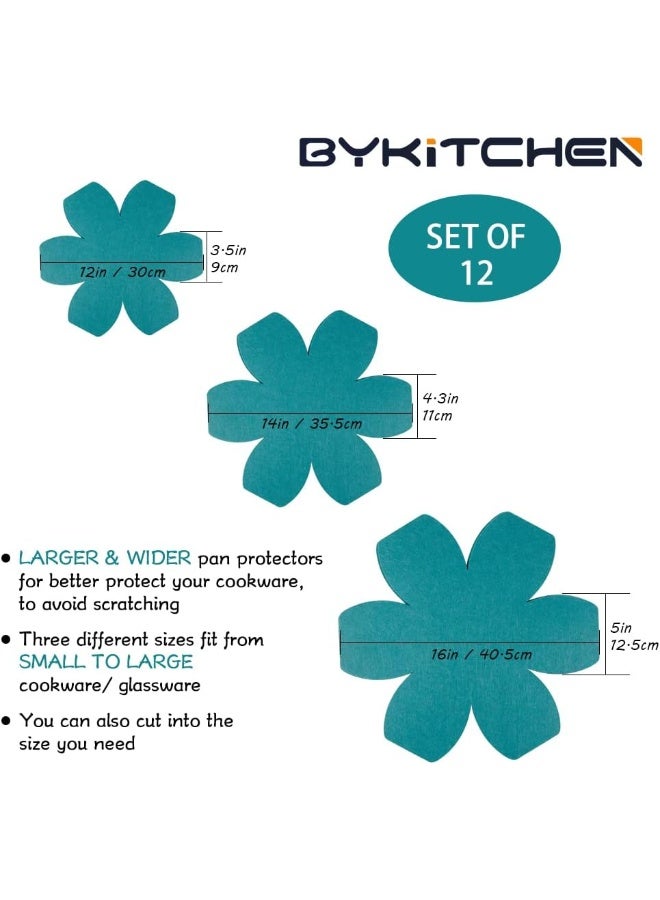 BYKITCHEN Pot and Pan Protectors, Set of 12, 3 Sizes, Larger & Thicker Felt, Cyan, Square, Rectangular  - Image 3
