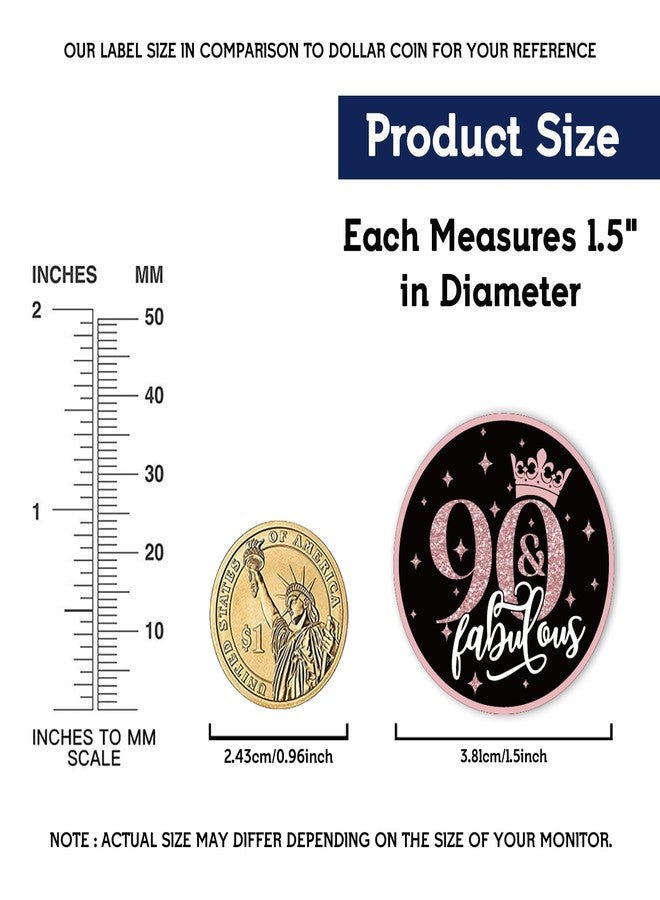 REWIDPARTY 1.5 Inch Round 90th Birthday Stickers（80 Pieces） Rose Gold 90 & Fabulous Stickers 90th Birthday Party Favor Stickers Adhesive Party Stickers 90th Birthday Party Decorations Supplies - Image 2